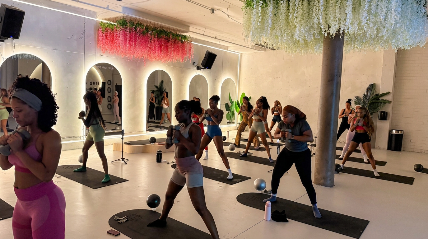 The Mat Club community moving together in the Atlanta studio